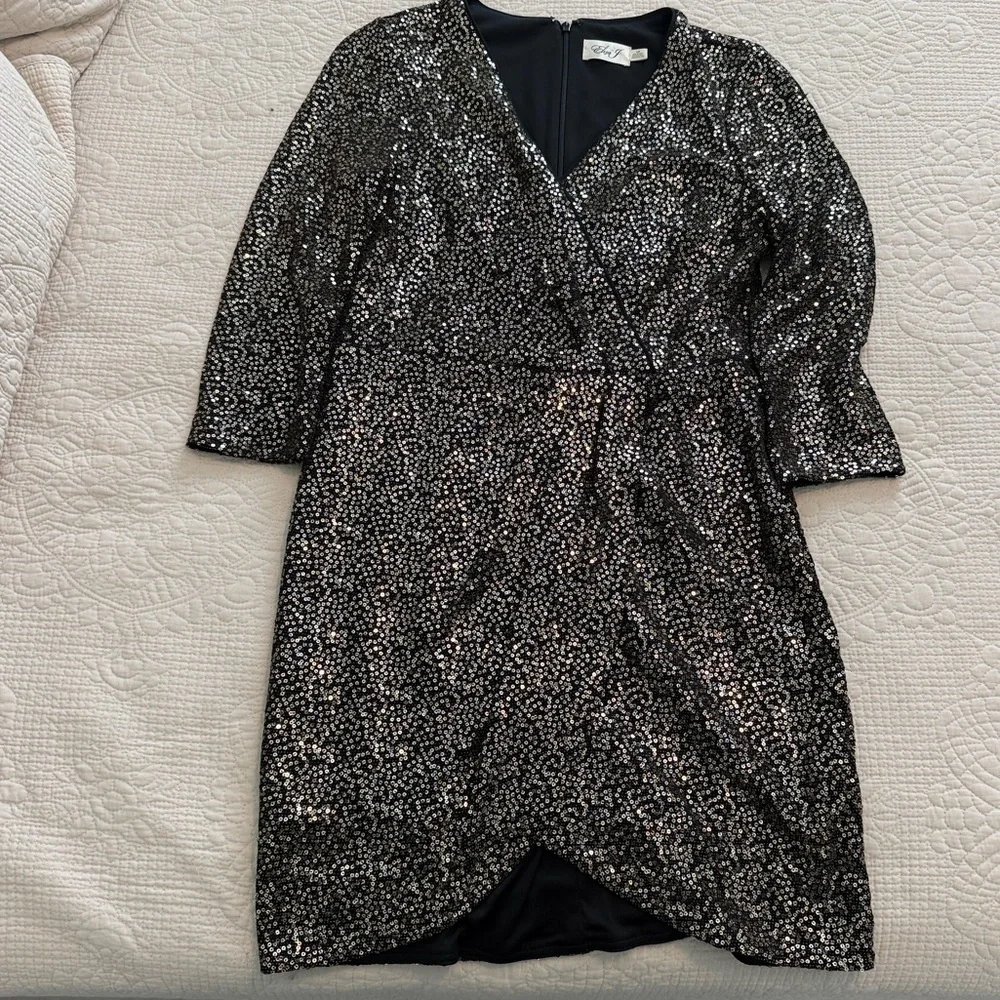 Eliza J Black metallic Sequin Long Sleeve Dress Evening Prom✨ - Picture 5 of 11
